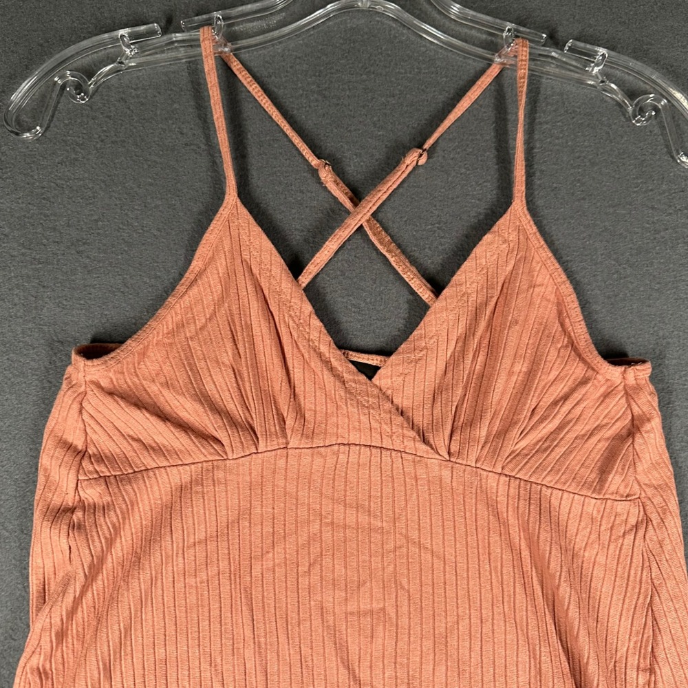 Volcom Dress Womens XS Pink Ribbed Knit Cami Mini Sleeveless Criss Cross Casual - Picture 3 of 11